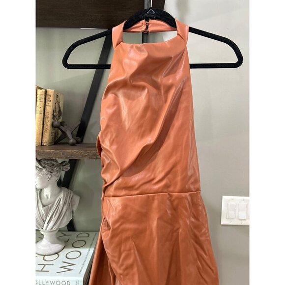 Nookie Rebel Faux Leather Halter Mini Dress Tan Womens Size Medium - Picture 7 of 12